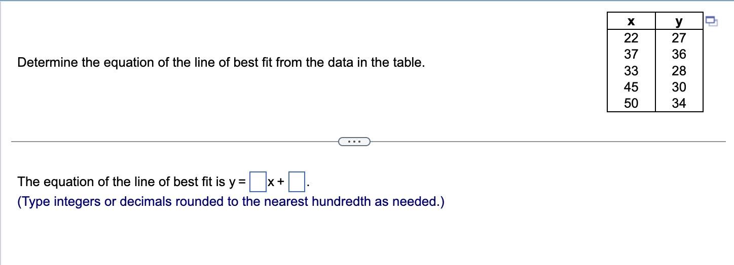 Solved Determine the equation of the line of best fit from | Chegg.com