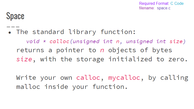 Solved Required Format: C Code filename: space.c Space The | Chegg.com
