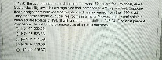 solved-in-1930-the-average-size-of-a-public-restroom-was-chegg