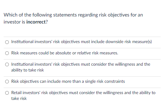 Solved Which of the following statements regarding risk | Chegg.com