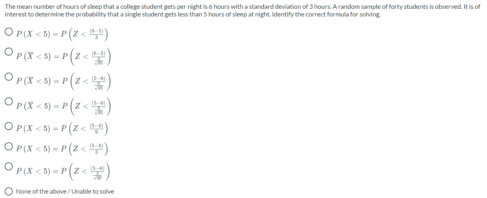 Solved The mean number of hours of sleep that a college | Chegg.com
