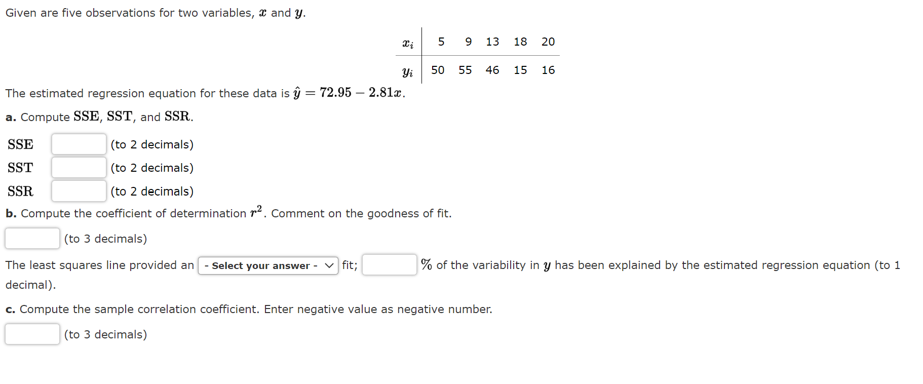 Solved Given Are Five Observations For Two Variables A Chegg Com