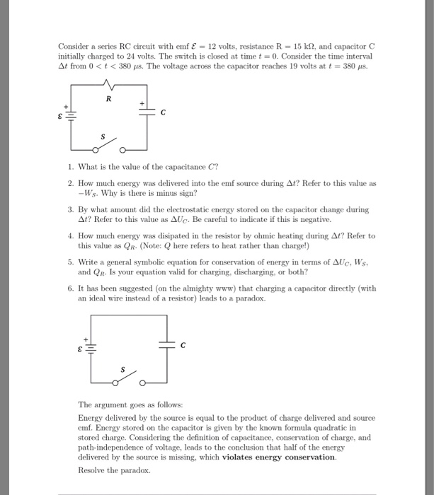 Solved Consider A Series Rc Circuit With Emf ε = 12 Volts, 