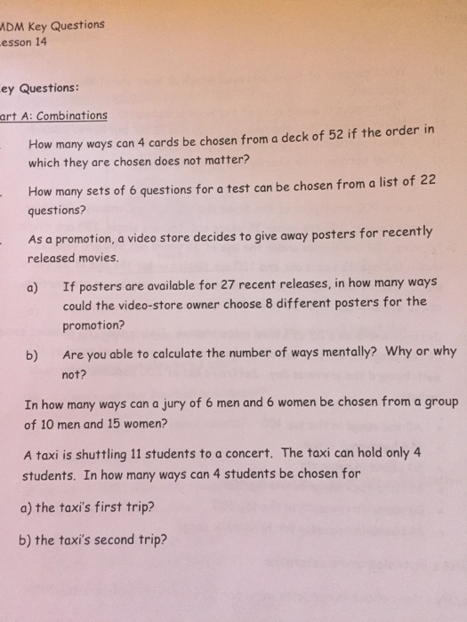 Solved DM Key Questions esson 14 ey Questions: art A: | Chegg.com