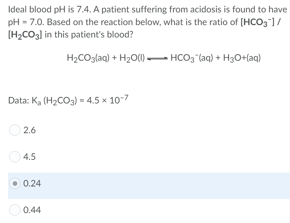 Solved Ideal blood pH is 7.4. A patient suffering from | Chegg.com
