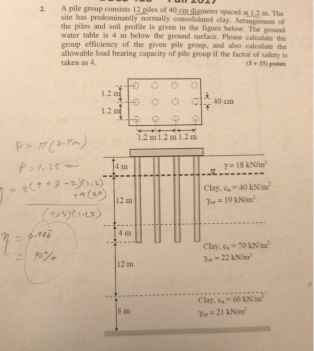 Solved 2. A pile group consists 12 piles of 40 cm diameter s