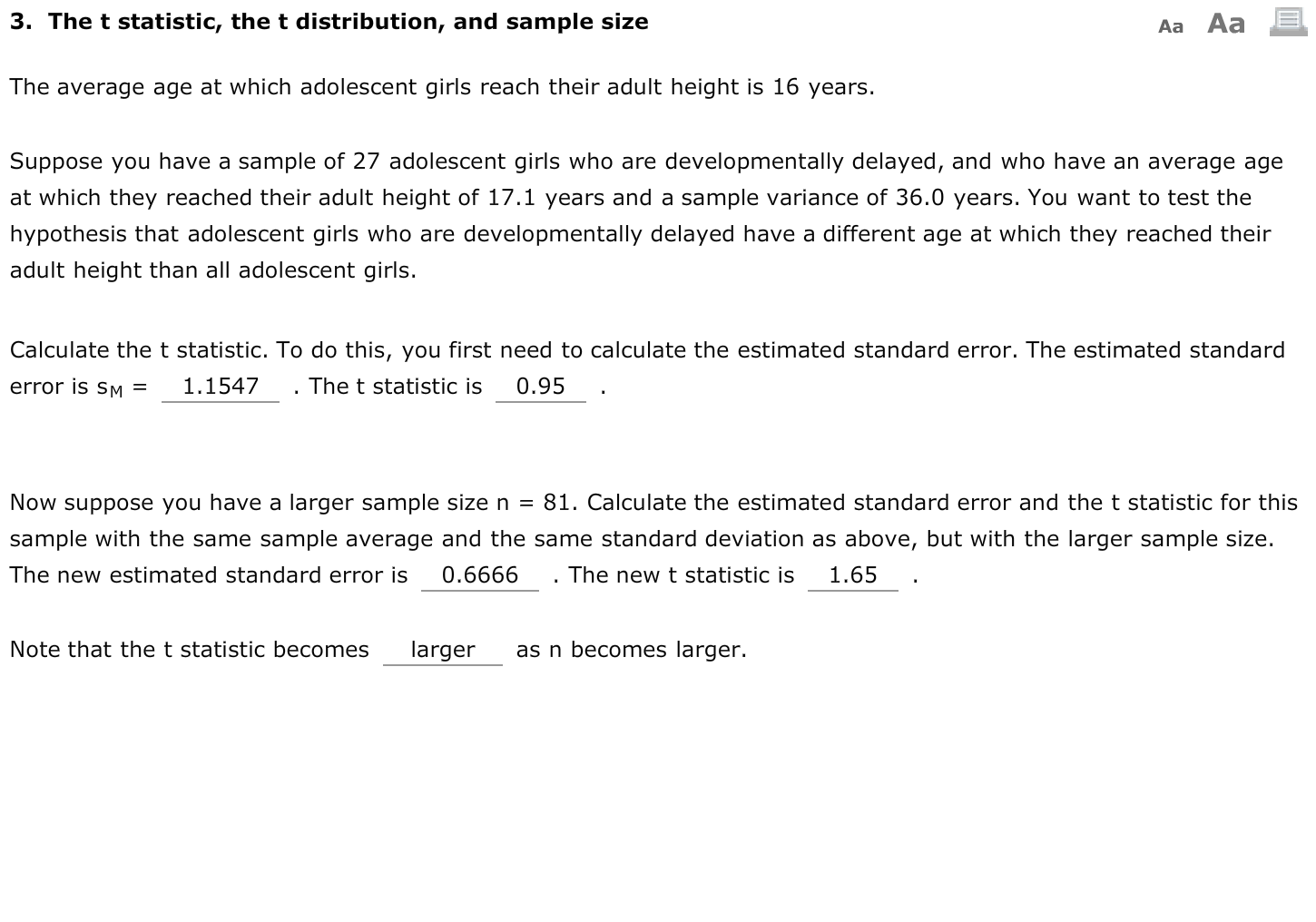 Solved 3 The T Statistic The T Distribution And Sample