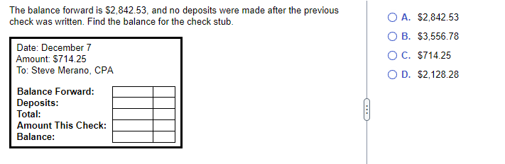 Solved The balance forward is $2,842.53, and no deposits | Chegg.com