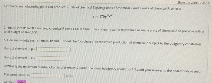 Solved A chemical manufacturing plant can produce z units of | Chegg.com