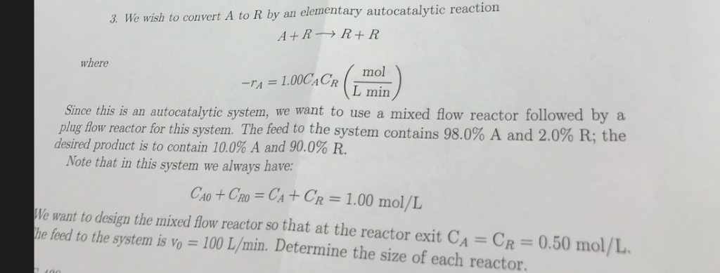 Solved determine the size of each reactor MFR ---> PFR | Chegg.com