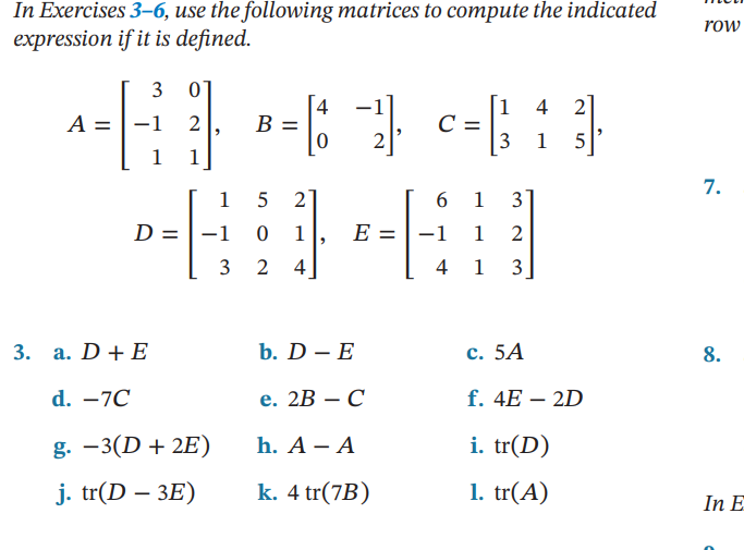 Solved In Exercises 3-6, ﻿use The Following Matrices To | Chegg.com