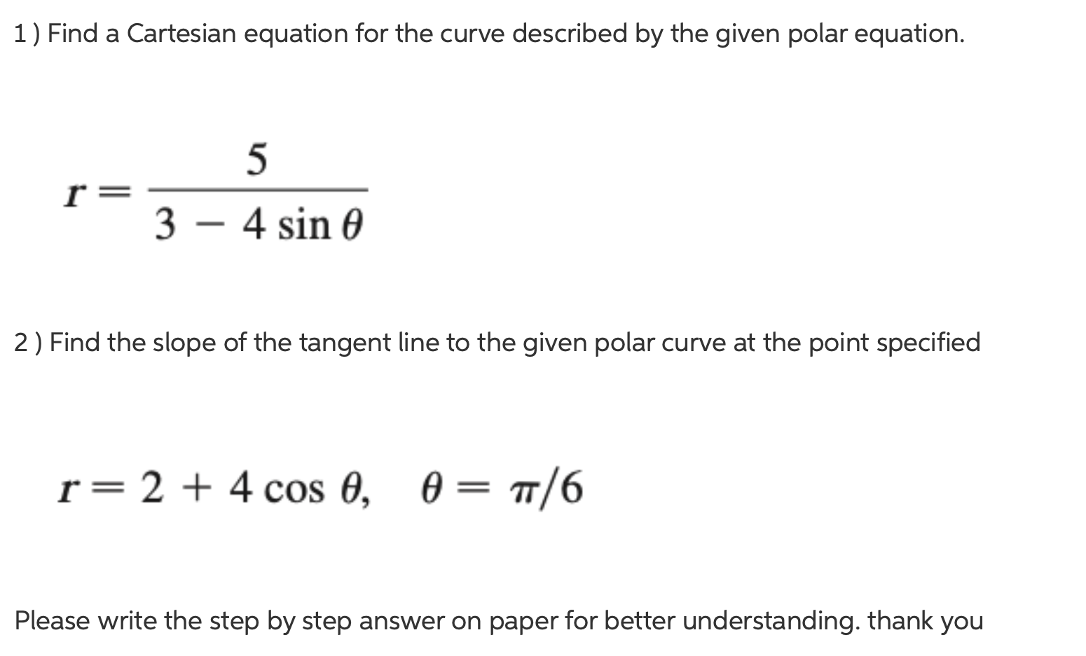 Find cartesian equation outlet from polar equation