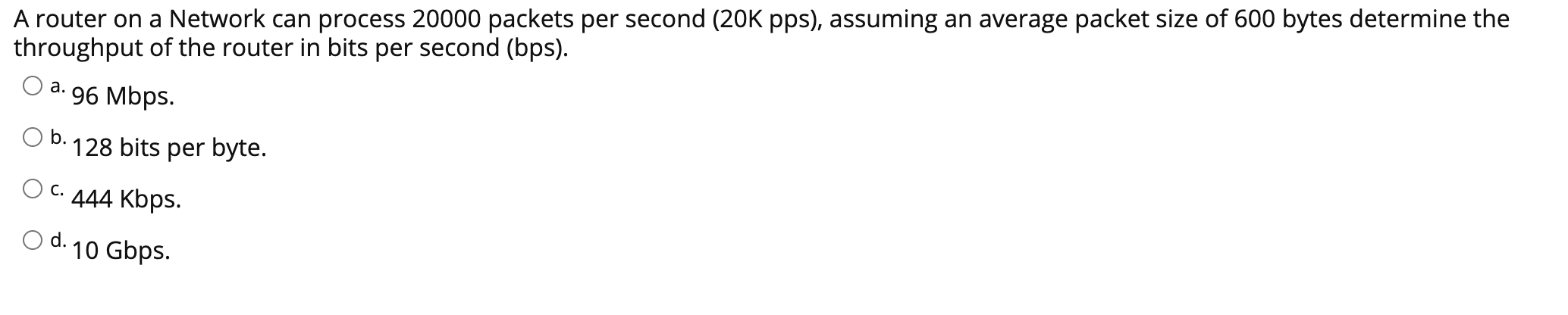 Solved A router on a Network can process 20000 packets per | Chegg.com