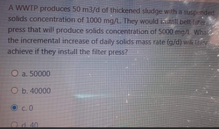 Solved A Wwtp Produces 50 M3 D Of Thickened Sludge With A Chegg Com