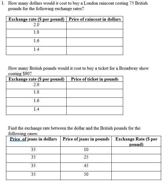 Solved 1 How Many Dollars Would It Cost To A London How Many Dollars Would It Cost To