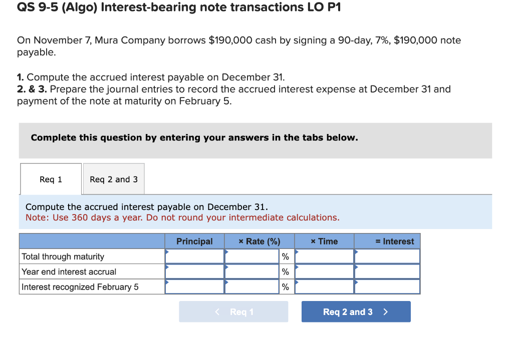 Solved QS 9-5 (Algo) Interest-bearing Note Transactions LO | Chegg.com