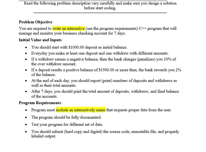 Solved Read the following problem description very carefully | Chegg.com
