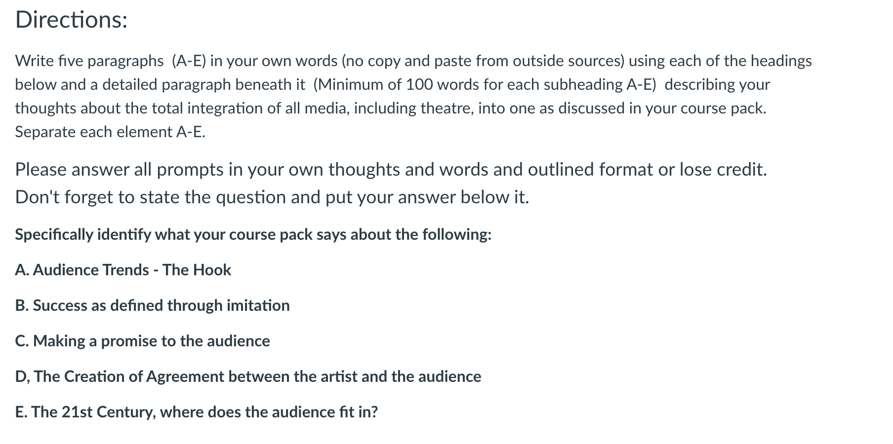 Directions: Write five paragraphs (A-E) in your own | Chegg.com