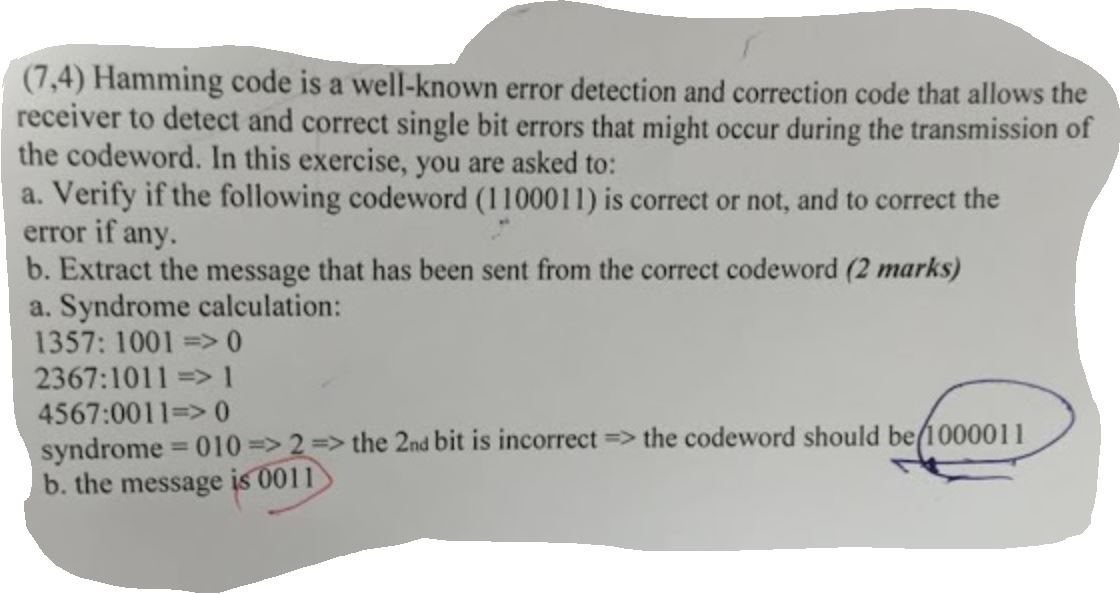 Solved (7,4) Hamming code is a well-known error detection | Chegg.com