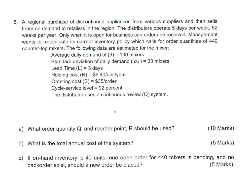 Solved 5. A regional purchase of discontinued appliances