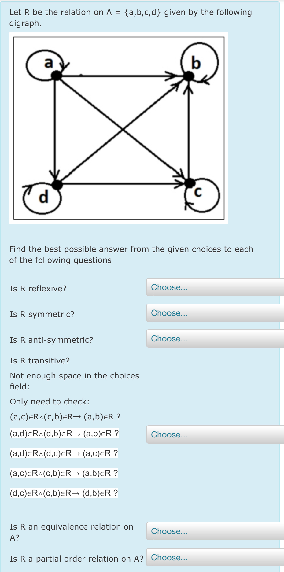 Solved Let R Be The Relation On A = {a,b,c,d} Given By The | Chegg.com