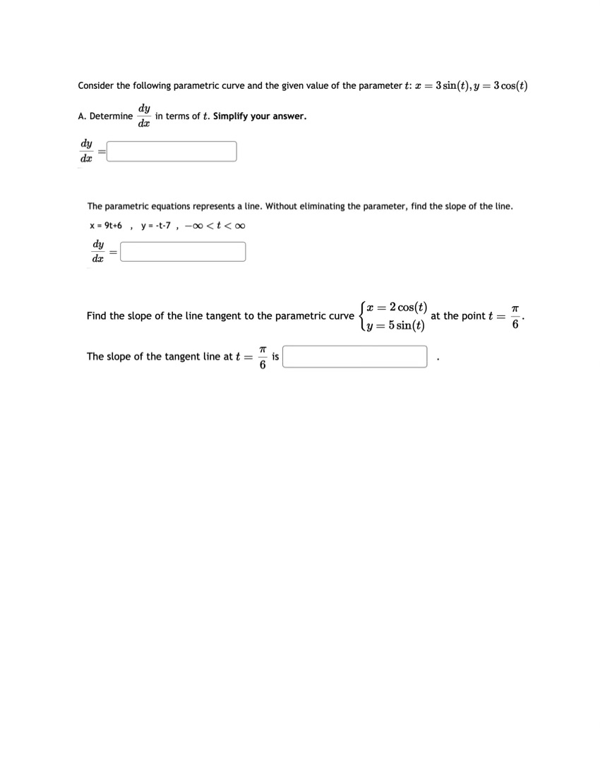 Solved Consider the following parametric curve and the given | Chegg.com