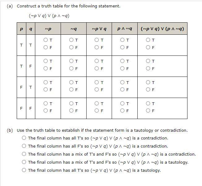 Solved a) Construct a truth table for the following | Chegg.com