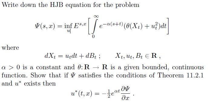 Write down the HJB equation for the problem | Chegg.com