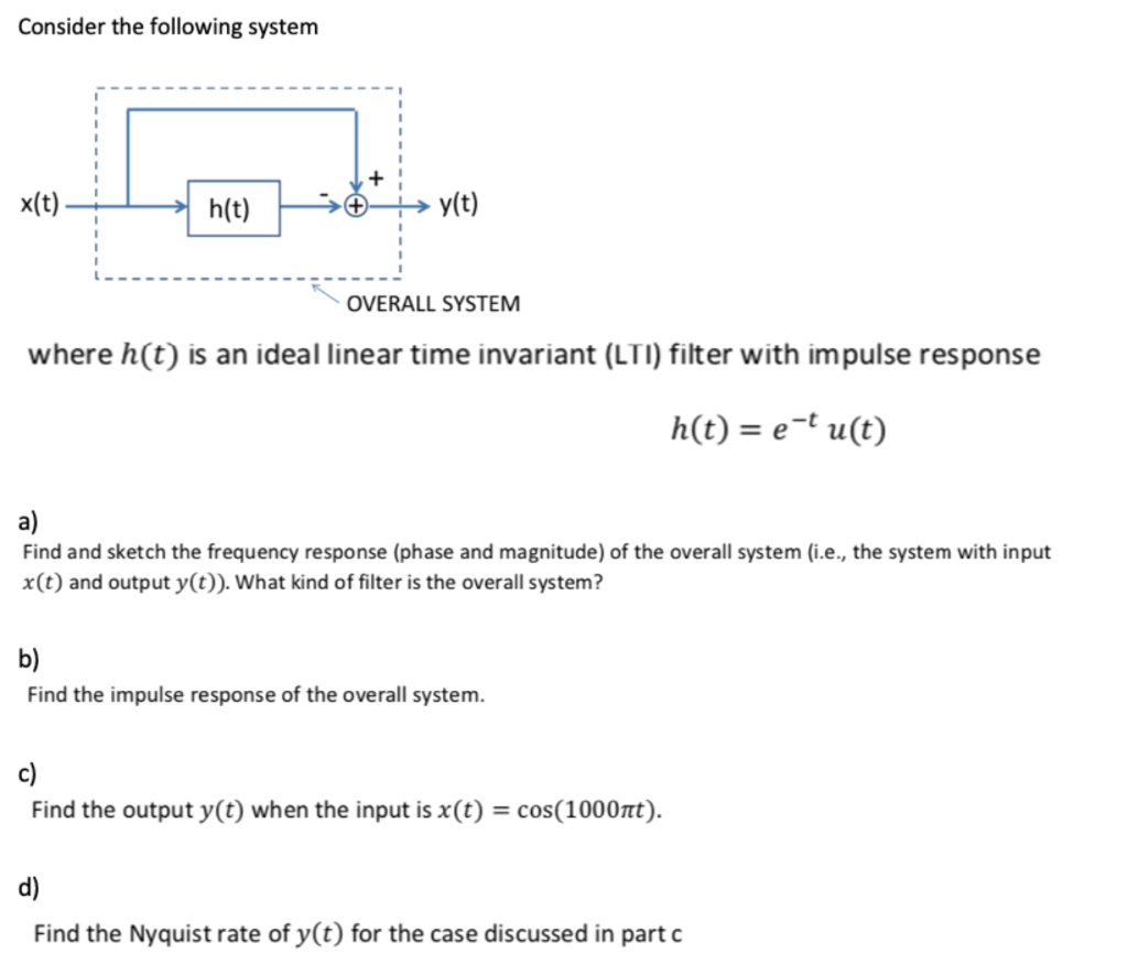 Solved Consider the following system x(t) h(t) y(t) OVERALL | Chegg.com