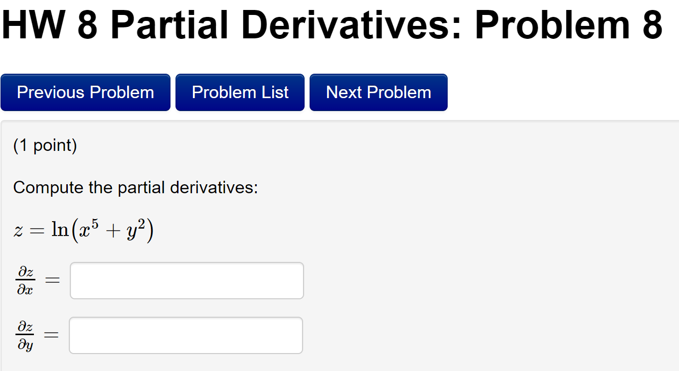 Solved Hw 8 Partial Derivatives Problem 8 Previous Problem