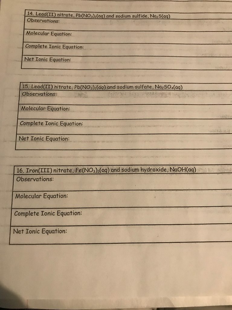 Solved 14 Lead Ii Nitrate Pb No3 2 Aq And Sodium Sul Chegg Com