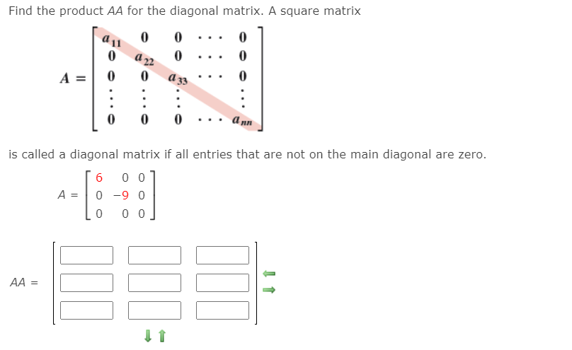 Solved Find the product AA for the diagonal matrix. A square | Chegg.com