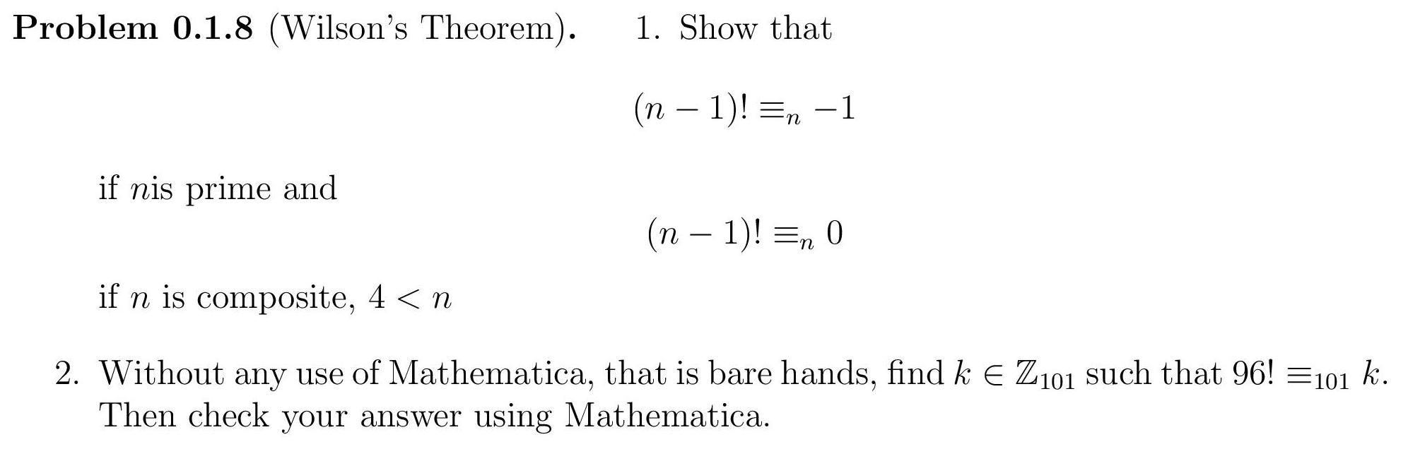 Solved Problem 0.1.8 (Wilson's Theorem). 1. Show that (n − | Chegg.com