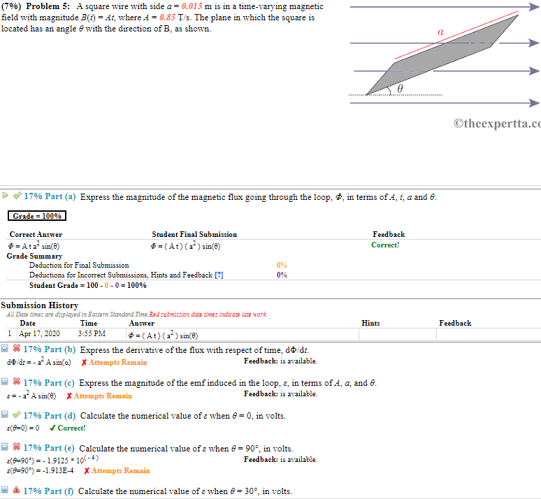 Solved 7 Problem 5 A Square Wire With Side A 0 015 Chegg Com