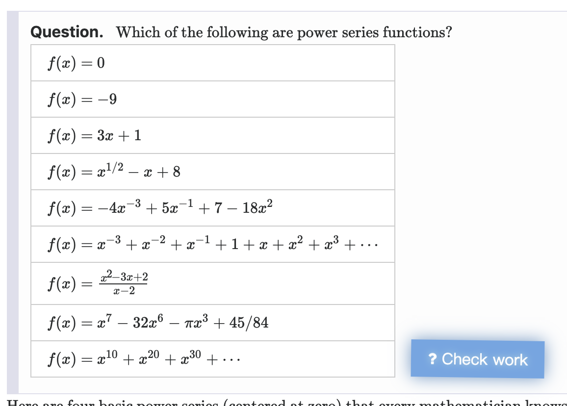 Solved Question. Which of the following are power series | Chegg.com