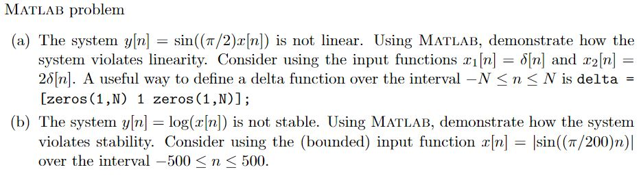 Solved MATLAB problem (a) The system yn]sin ((/2)[n is not | Chegg.com