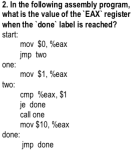 Solved 2. In the following assembly program, what is the | Chegg.com