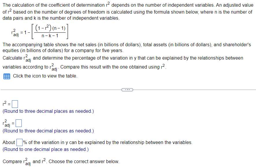 The Calculation Of The Coefficient Of Determination | Chegg.com