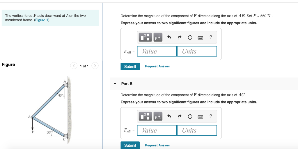 Solved The vertical force Facts downward at A on the two- | Chegg.com