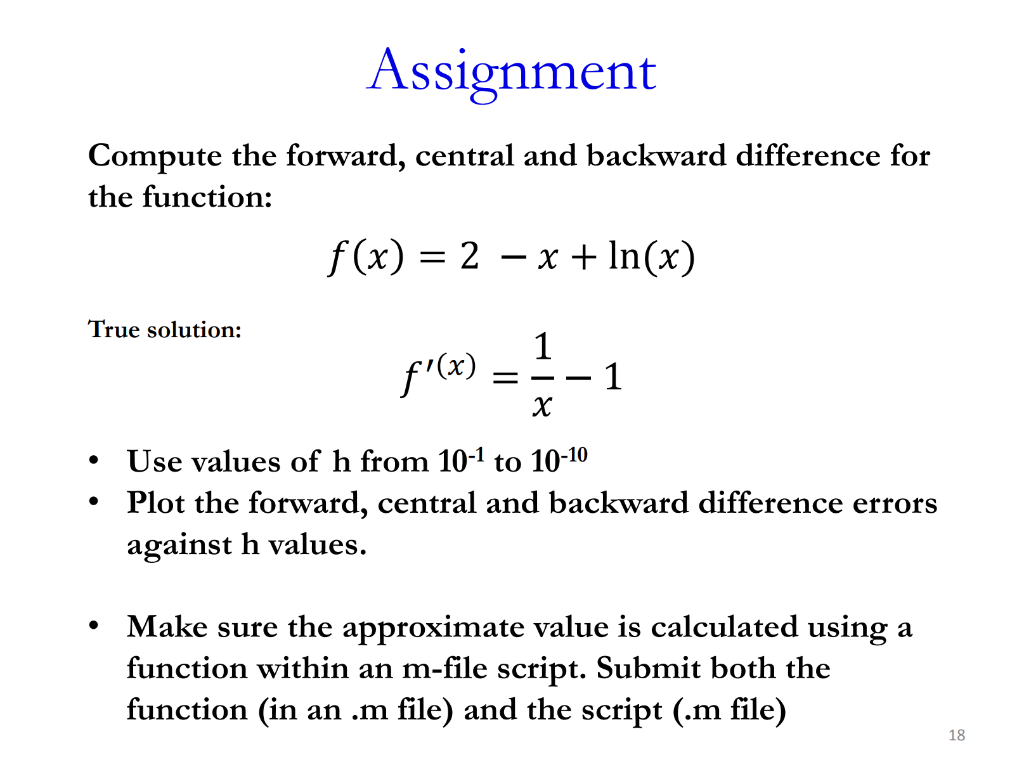 Solved Assignment Compute the forward, central and backward | Chegg.com