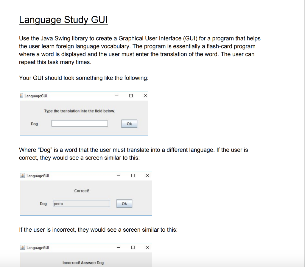 Language Study GUI Use the Java Swing library to | Chegg.com