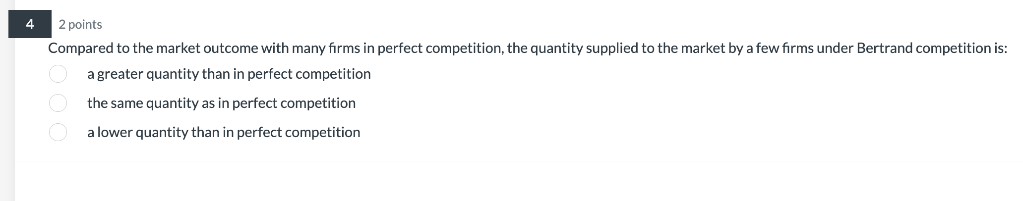 Solved Compared to the market outcome with many firms in | Chegg.com