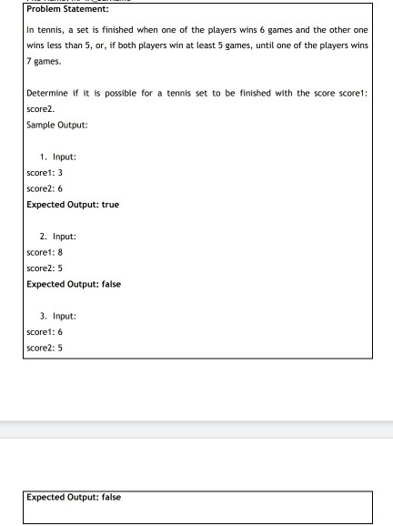 Solved Problem Statement: In tennis, a set is finished when | Chegg.com