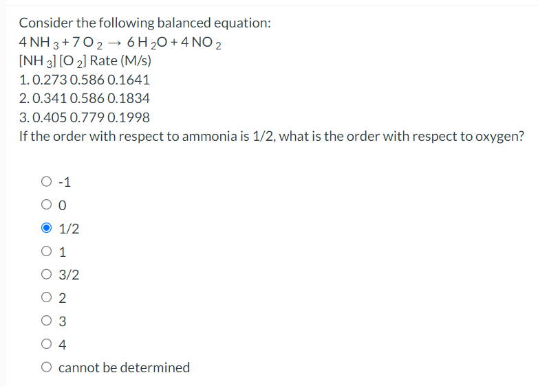 Consider the following balanced equation:
\[
\begin{array}{l}
4 \mathrm{NH}_{3}+7 \mathrm{O}_{2} \rightarrow 6 \mathrm{H}_{2}