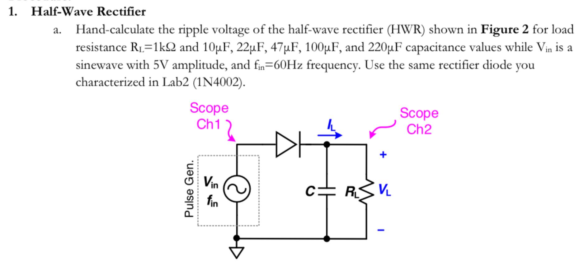 Solved 1. HalfWave Rectifier a. Handcalculate the ripple