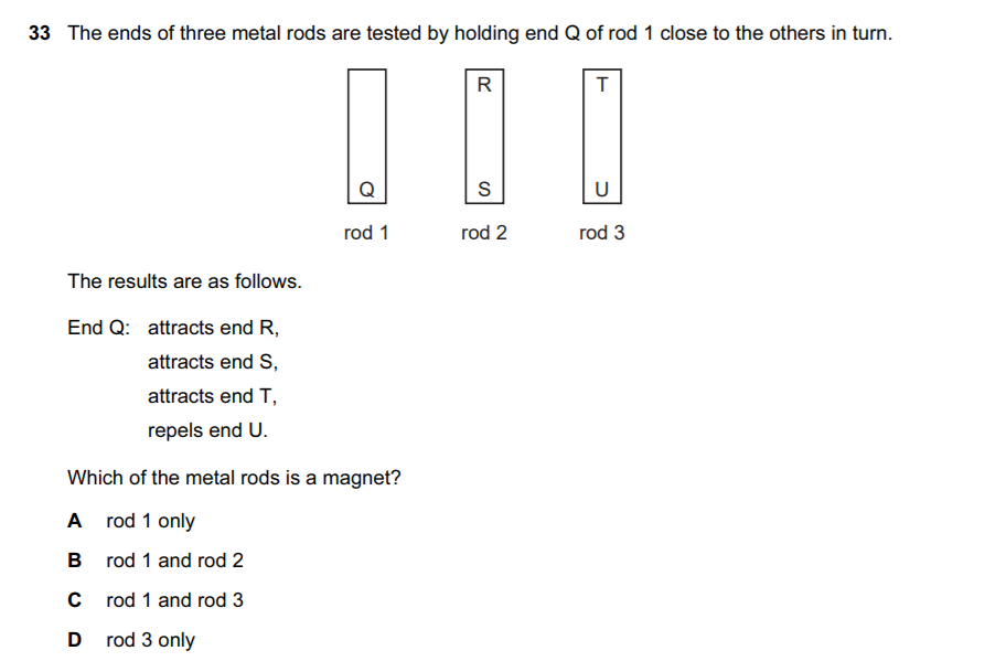 Solved 33 The ends of three metal rods are tested by holding | Chegg.com