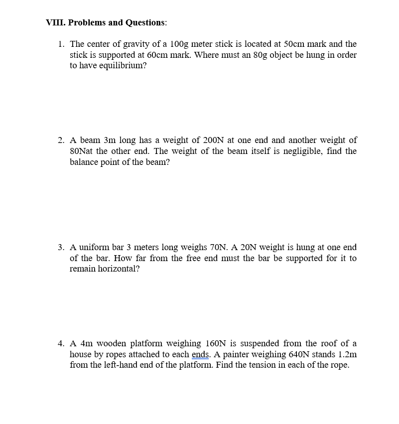 Solved VIII. Problems and Questions 1. The center of
