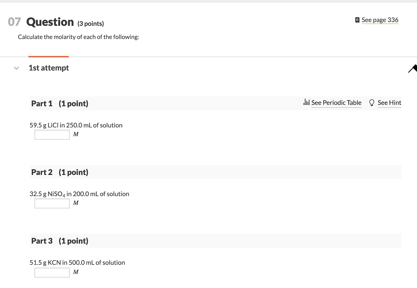 Solved 07 Question (3 points) e See page 336 Calculate the | Chegg.com