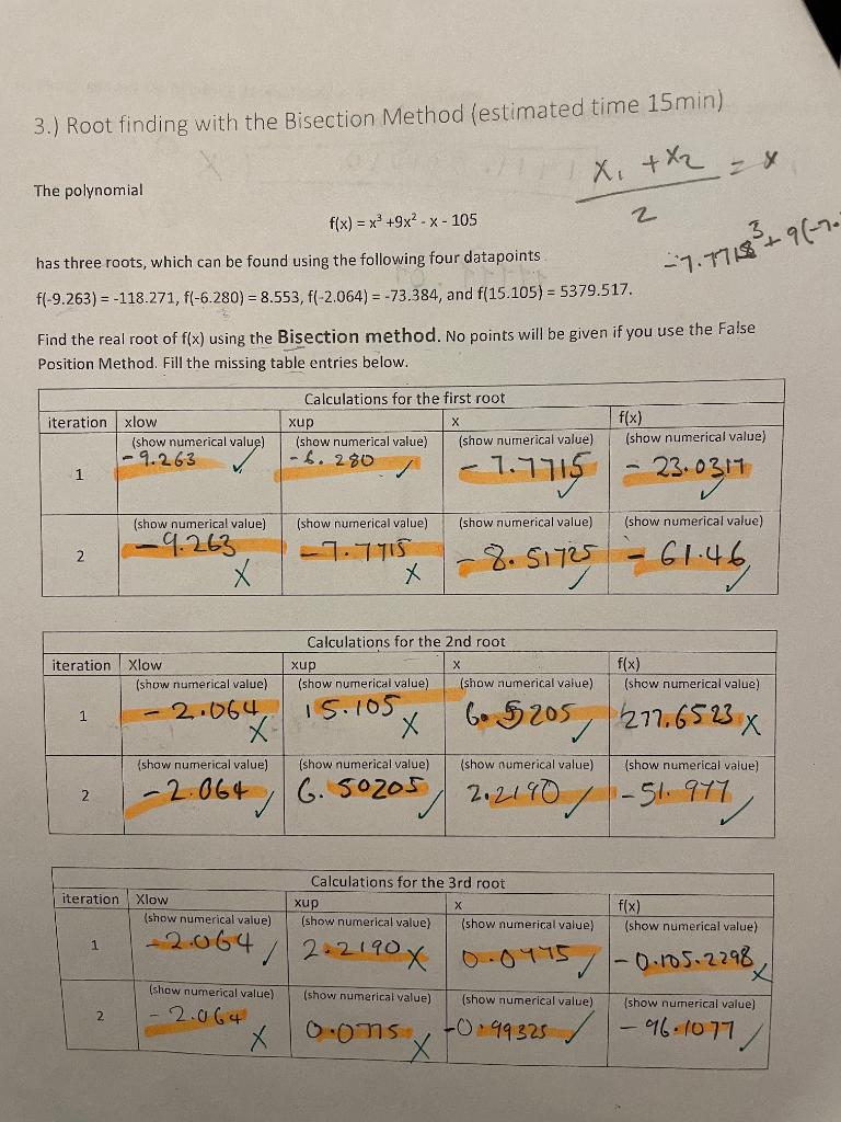Solved 3.) Root finding with the Bisection Method (estimated | Chegg.com
