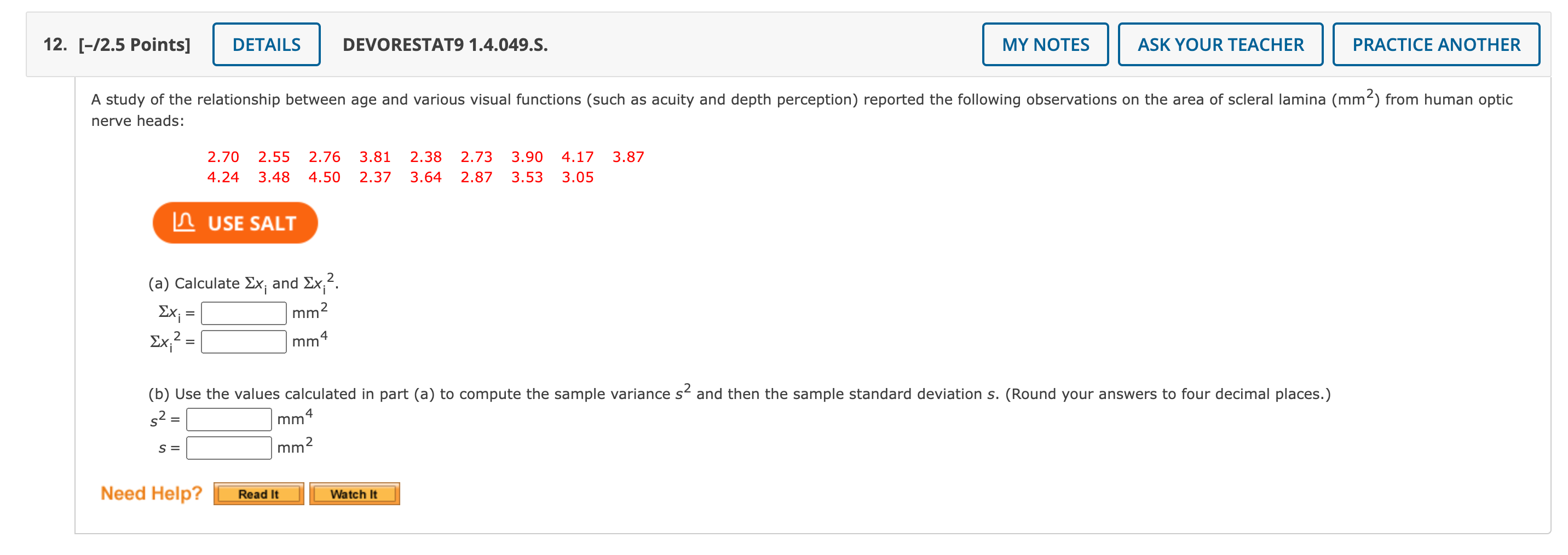 Solved 12. [-/2.5 Points] DETAILS DEVORESTAT9 1.4.049.S. MY | Chegg.com
